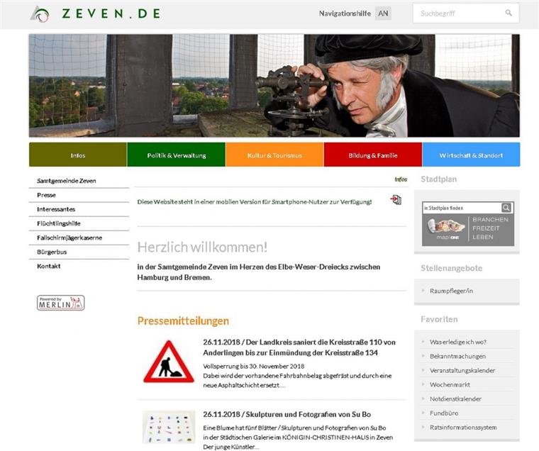 Samtgemeinde Zeven: Internetseite sieht im nächsten Jahr anders aus 15 Jahre lang sah die Homepage der Samtgemeinde Zeven so aus, wie auf dem Screenshot. Anfang Januar verändert sich das Design und die Navigation der Internetpräsenz.