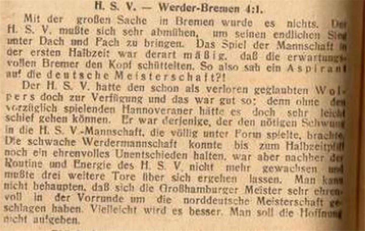 1927 berichtete das Fußball-Magazin „Kicker“ kurz und knapp über das erste Nordderby zwischen Bremen und dem HSV.