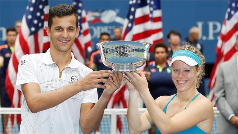 Siegemund kritisiert neuen US-Open-Wettbewerb: „Ein Witz“ 2016 gewann Laura Siegemund (r) mit Mate Pavic (l) den Mixed-Wettbewerb in New York.