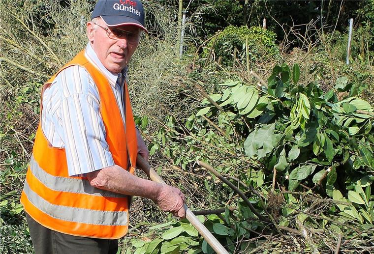 Zeven: Mit 91 in den Ruhestand Günther Albers steht mit einer Hake auf der Grünschnittsammelstelle in Zeven