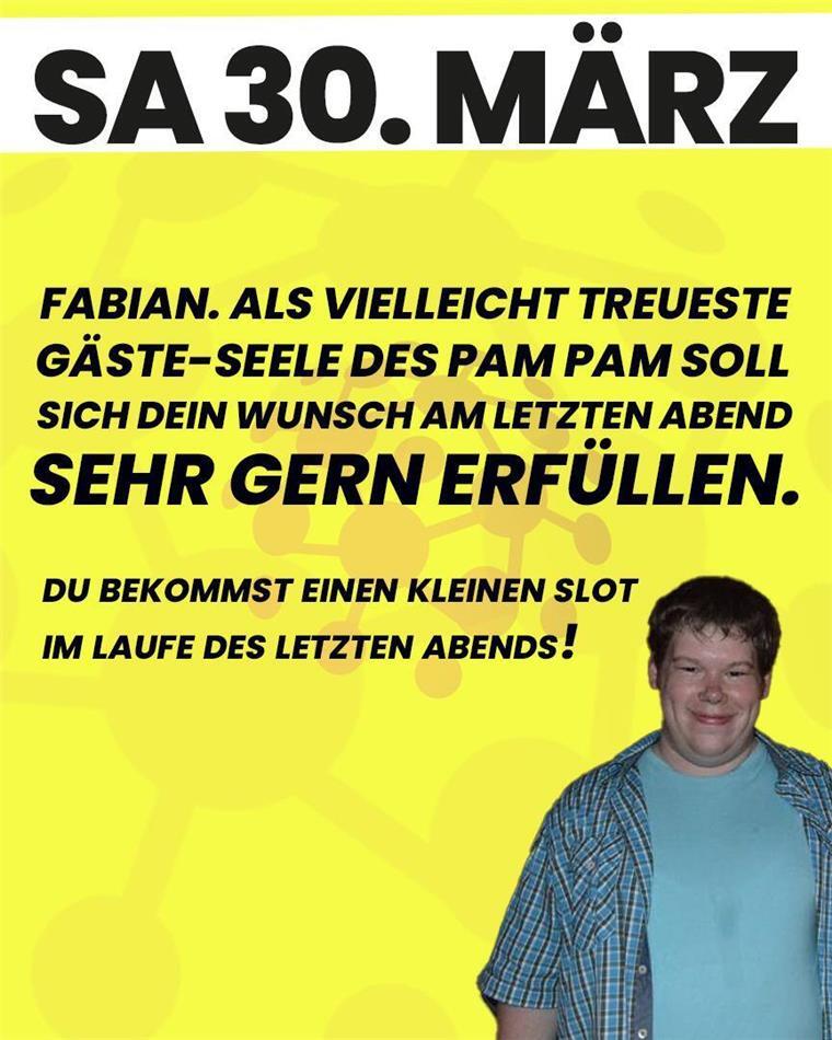 Als treuester Gast darf Fabian bei der letzten Party im Pam Pam auflegen. 