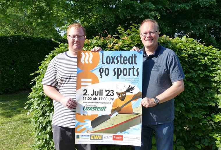 Sportveranstaltung in Loxstedt setzt Zeichen gegen Gewalt Am 2. Juli wird die Sport- und Freizeitanlage in Loxstedt ganz im Zeichen von „Loxstedt go sports“ stehen. Darauf freuen sich auch Organisator Jannik Böckhaus-Müller (links) und Loxstedts Erster Gemeinderat Holger Rasch.