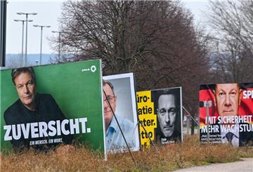 Wahlplakate von Bündnis90/Die Grünen, Die Linke, FDP und SPD stehen an der Straße Am Roten Berg.