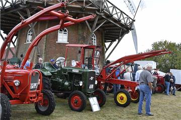 An den Oldtimertreckern, die am Mühlenberg aufgereiht standen, wurde gefachsimpe...