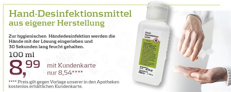 Angebot: Desinfektionsmittel aus eigener Herstellung