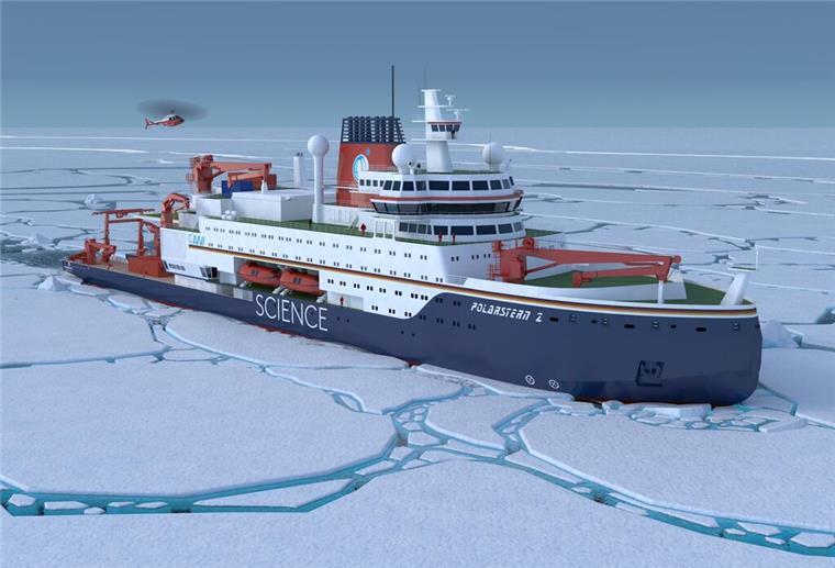 Fürs Eis gemacht: Ansicht des geplanten Neubaus des eisbrechenden Forschungs- und Versorgungsschiffes "Polarstern II" des Alfred-Wegener-Instituts.




(Grafik: Alfred-Wegener-Institut / thyssenkrupp Marine Systems)