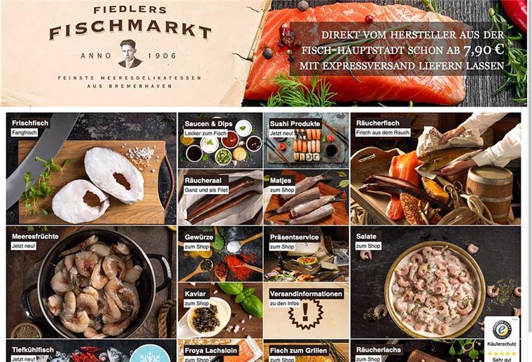 Die Internetseite von Fiedlers Fischmarkt.