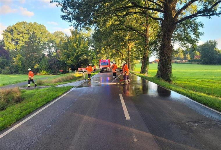 Auf einer Länge von rund 100 Metern musste die Feuerwehr die Straße reinigen.