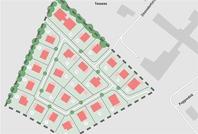 Tossens: Baugebiet löst Diskussion im Rat aus Auf einer rund zwei Hektar großen Fläche in Verlängerung der Zinzendorfstraße soll das Neubaugebiet mit 23 Baugrundstücken entstehen.