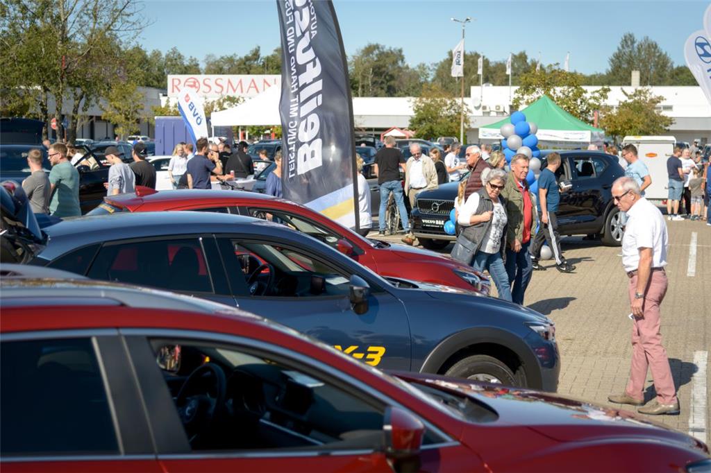 Automesse in Spaden. Blick auf die vielen Fahrzeuge. Foto: Schimanke