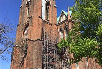 Baugerüst an der Bürgermeister-Smidt-Gedächtnis-Kirche, im Volksmund "Große Kirche" der Bremischen unierten Gemeinde: Mai 2020.