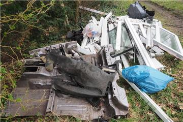 Bauschutt und ein ganzes Chassis eines Autos fand Umweltaktivist Harry Wallis auf einer Tour hinter einem kleinen Wäldchen in Holßel.