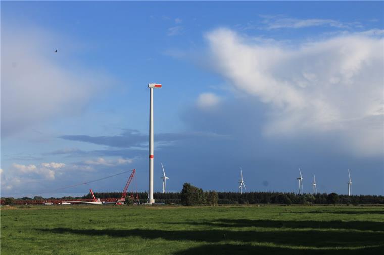 Anwohner nehmen neuen Windpark in Brake nicht klaglos hin Baustelle im Hammelwarder Moor: Für das erste der drei neuen Windräder steht bereits der Turm mit dem Maschinenhaus.