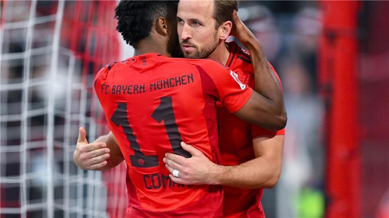 5:0, 4:0, 3:0: Bayern setzen national ein „Statement“ Bayerns Torschützen beim Jubel: Kingsley Coman (l) und Harry Kane.