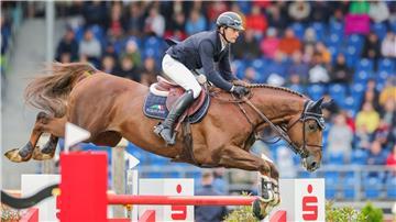 Bester deutscher Springreiter im NRW-Preis: Patrick Stühlmeyer mit Drako.