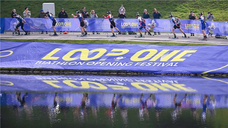 Beton statt Schnee: Biathlon im Münchner Olympiapark.