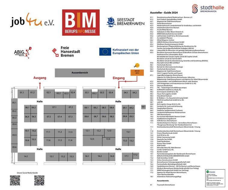 Die Messe für Ausbildung und Studium in der Stadthalle Bremerhaven Der Ausstellerplan der Berufsinformationsmesse in der Stadthalle Bremerhaven.