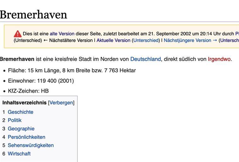 Ein junger Mann aus München brachte Bremerhaven in Wikipedia Ein junger Mann aus München brachte Bremerhaven in Wikipedia