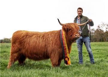 Björn Bedürftig freut sich, dass „Dosan von Heise“ Bundessiegerin bei der diesjährigen Bundesrasseschau des Verbandes deutscher Highland-Cattle geworden ist. 