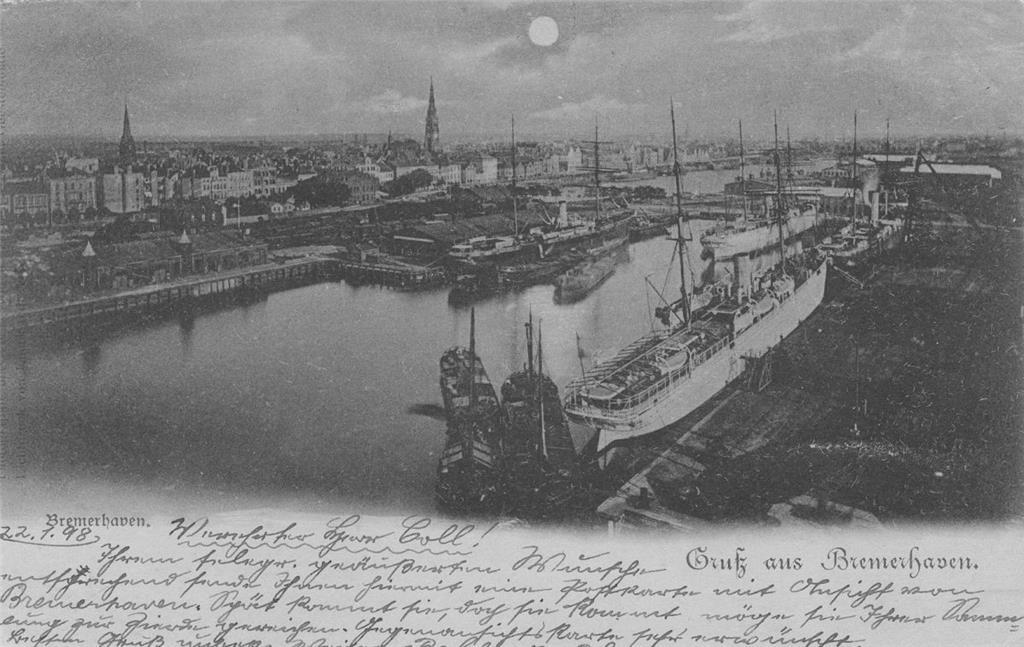 Blick auf den Neuen Hafen 1898 in Richtung Süden. Foto Stadtarchiv