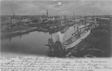 Blick auf den Neuen Hafen 1898 in Richtung Süden. Foto Stadtarchiv