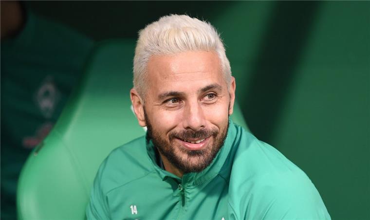 Werders Claudio Pizarro sitzt auf der Bank.