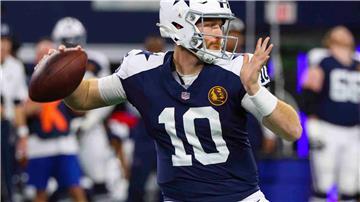 Cowboys-Quarterback Cooper Rush warf gegen die Giants einen Touchdown-Pass.