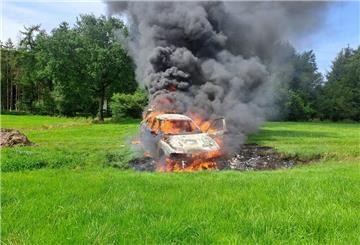 Das Auto brannte auf der Wiese komplett aus.