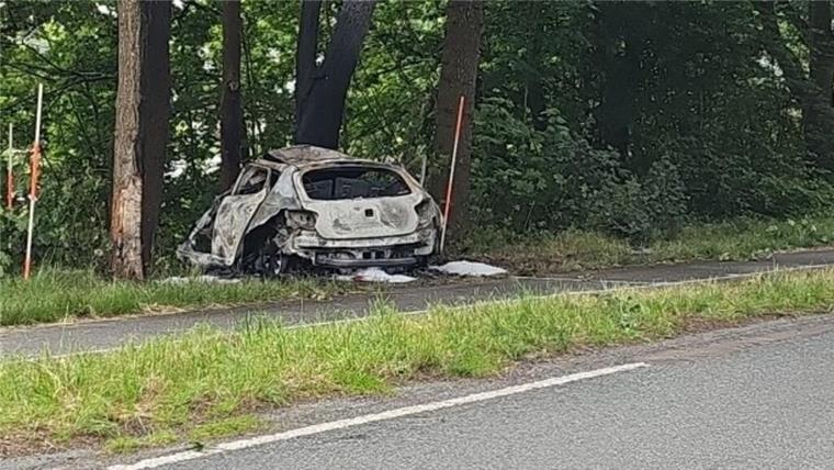 Tragischer Unfall bei Midlum: Autofahrer stirbt nach Kollision mit Bäumen Ein Auto steht nach einer Kollision zerstört im Seitenrand einer Straße.