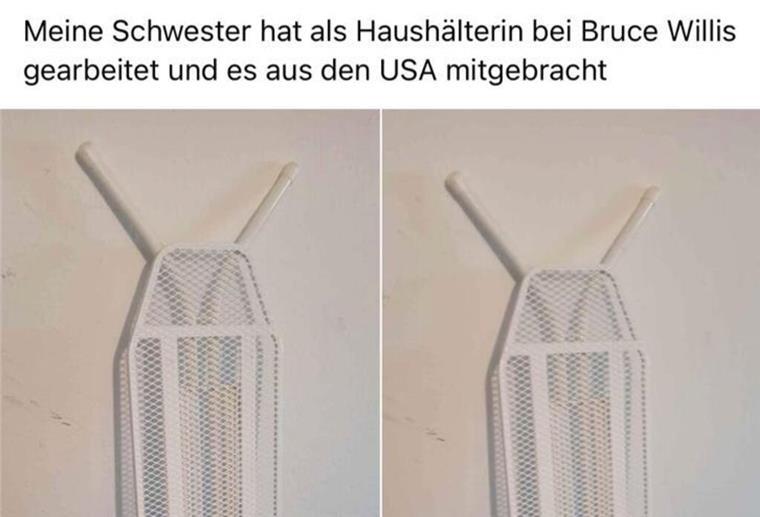 Facebook-Fund für echte Fans: Das Bügelbrett von Bruce Willis Bügelbrett in Facebook-Anzeige