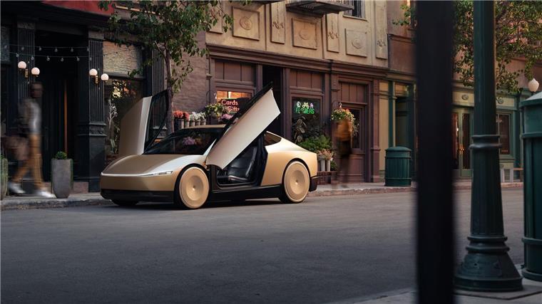 Hollywood-Show: Tesla zeigt Robotaxi und selbstfahrenden Bus Das Fahrzeug mit den Namen „Cybercab“ hat zwei nach oben öffnende Flügeltüren.