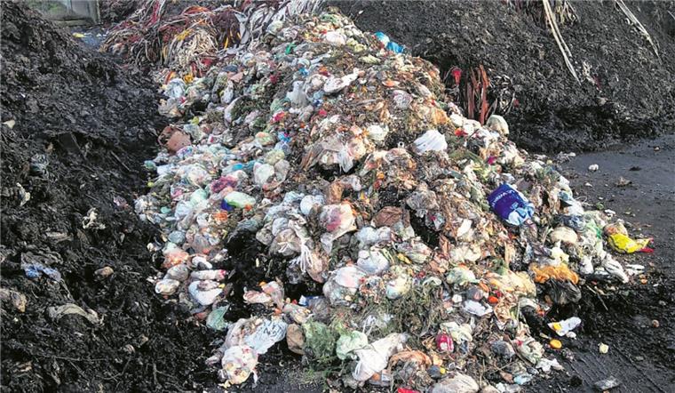 GIB zeigt Müllsündern die Rote Karte Das ist Bioabfall aus der Wesermarsch, stark verschmutzt mit Plastikmüll.