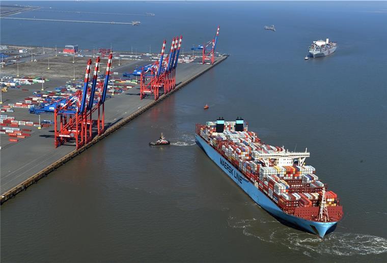 Containerschiff beim Anlegemanöver