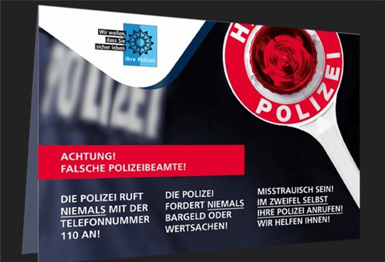 Falsche Polizeibeamte am Telefon im Bereich Beverstedt Das Präventionsteam der Polizei Cuxhaven stellt zum Beispiel auch Aufsteller wie diesen zur Verfügung, die Senioren direkt neben ihr Telefon stellen können, um sich an die Präventionshinweise zu erinnern.