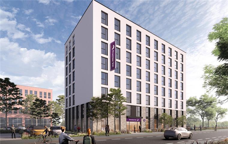 Hotel-Bauarbeiten gestartet: Das soll Bremerhavens neues Premier Inn bieten Das Premier Inn soll wie in dieser Visualisierung über 115 Zimmer auf sieben Etagen bieten.