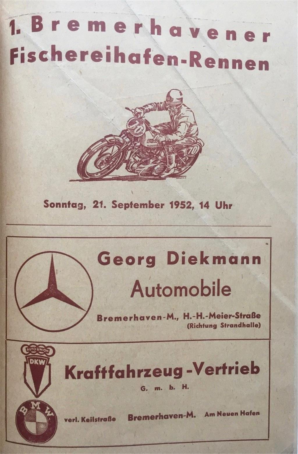 Das Programmheft zum 1. Rennen 1952