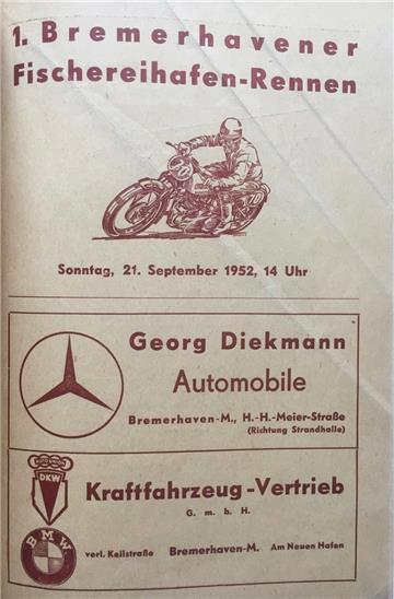 Das Programmheft zum 1. Rennen 1952