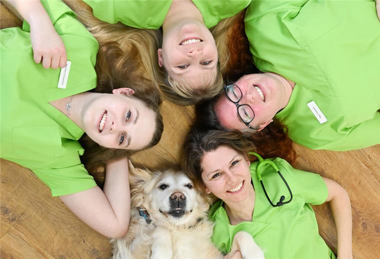 Das Team der Tierarztpraxis Bexhövede mit Hund.