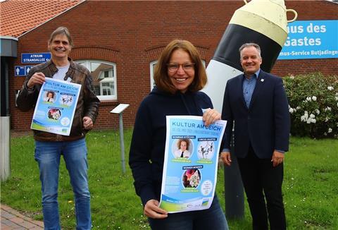 Das Team gehört beim der Umsetzung von großen Veranstaltungen zu den ganz Schnellen (von links): Uwe Schwettmann von Kultur Nord aus Oldenburg, Melanie Schmidt und Robert Kowitz vom TSB. Foto: Böning