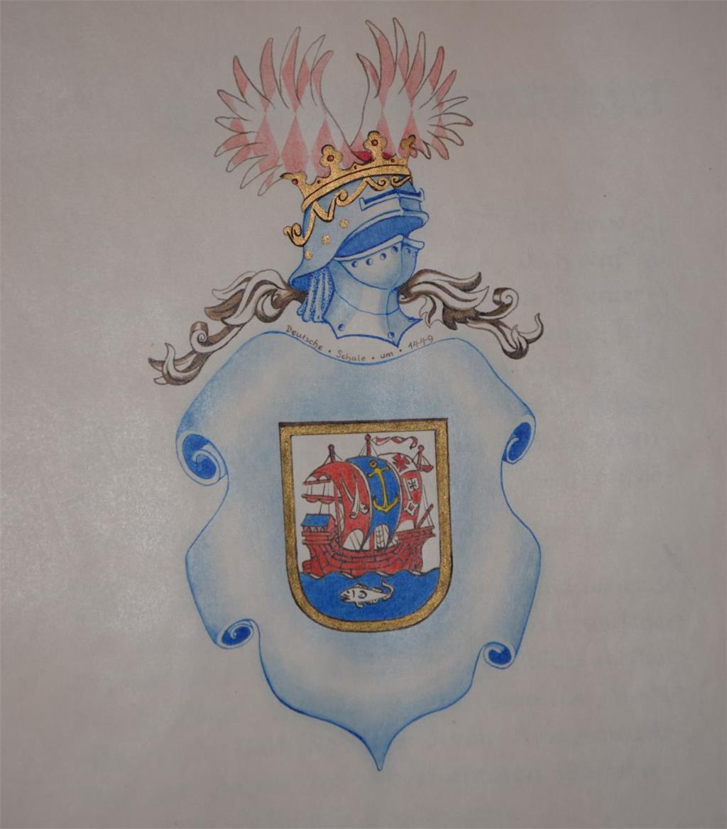 Das Wappen der Stadt Bremerhaven als Vollwappen.