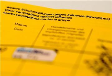  Ein Impfbuch mit den Feldern für die Impfung gegen Influenza (Virusgrippe).