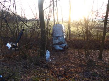 Der Autofahrer blieb mit seinem Wagen in einem Baum hängen. Foto: Polizei