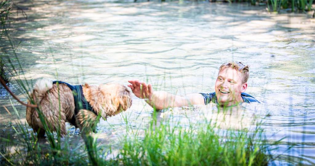 Der Hund am Ufer traut sich nicht. Foto: Hartmann