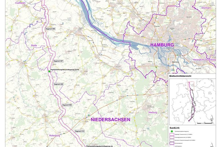 Der Kreis Rotenburg steht unter Strom Eine Karte zeigt den Verlauf der geplanten Stromtrasse Suedlink in Niedersachsen
