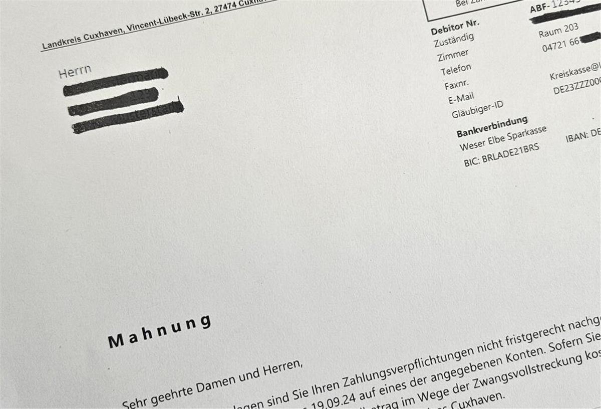 Der Landkreis Cuxhaven verteilt ab dem 16. September Mahnungen. 