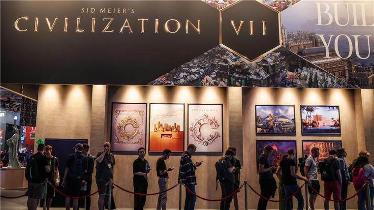 Großer Andrang bei Gamescom - Verband sieht positive Zukunft Der Messestand des Strategiespiels Civilization, das in verschiedenen Ausgaben seit mehr als drei Jahrzehnten auf dem Markt ist.