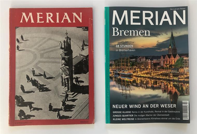 Wie gut der neue Merian Bremen den Bremerhaven-Test besteht Zwei Magazine von "Merian".