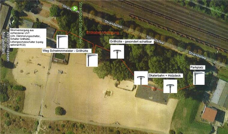 Der Nordenhamer Strand wird in manchen Bereichen beleuchtet.