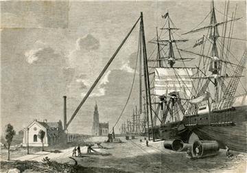 Der Riesenkrahn von 1866 auf der Westkaje im Neuen Hafen. Er diiente unter ander...