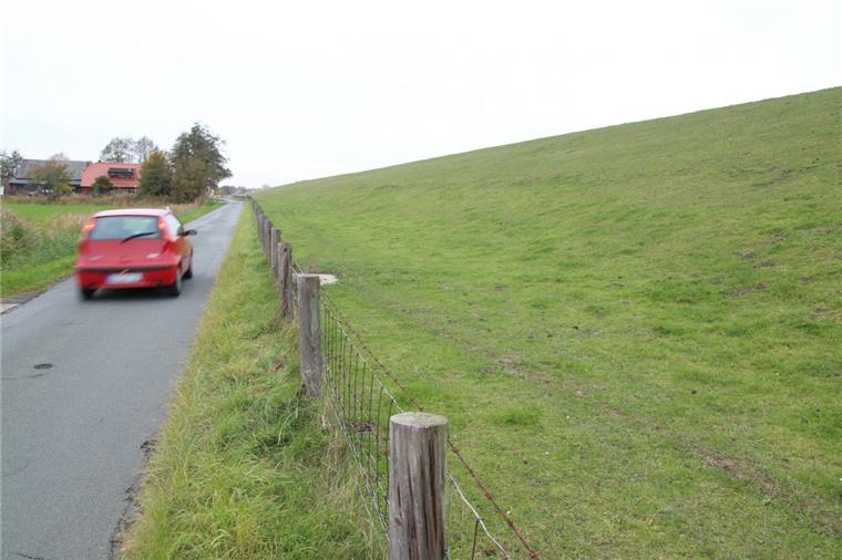 Butjadingen: Darum wird die Straße "Am Deich" für Autos gesperrt Der Sandkern dieses Deiches in Butjadingen ist zu nass. Eine Dränage soll Abhilfe schaffen.